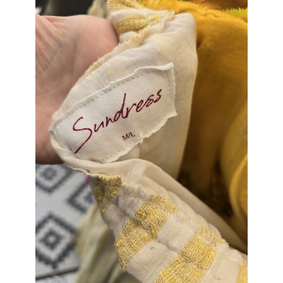 Revolve Sundress Alena High Low Off Shoulder Dress Yellow Stripe Pom Pom M/L - Picture 14 of 14